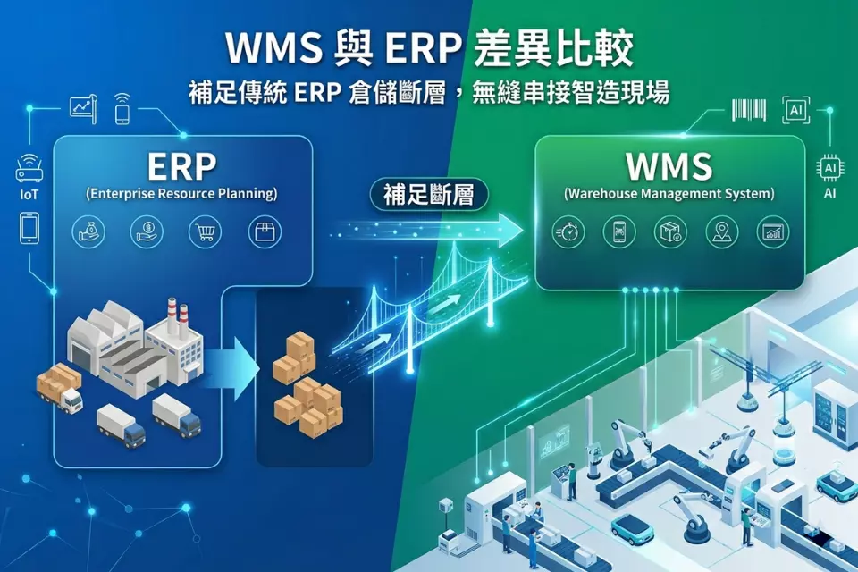 WMS 與 ERP 差異比較：補足傳統 ERP 倉儲斷層，無縫串接智造現場